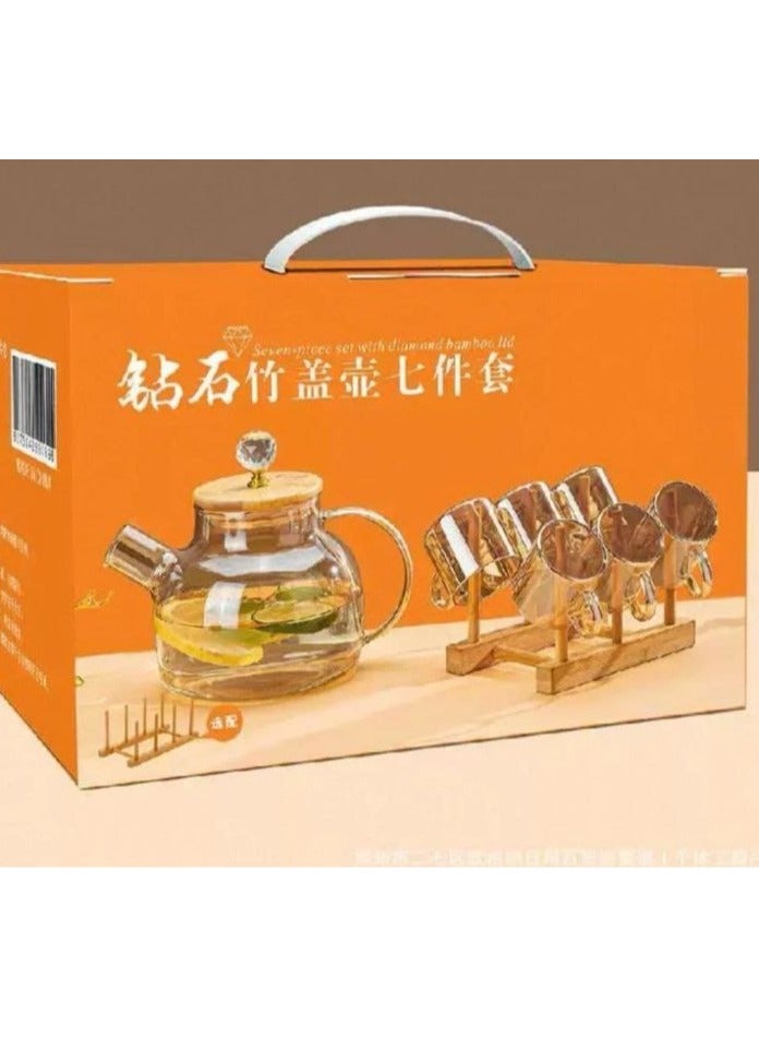 طقم شاي زجاجي مكون من 7 قطع مع حامل - Image 2